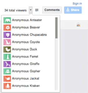 Capture d’écran des utilisateurs en ligne sur un document Google Drive